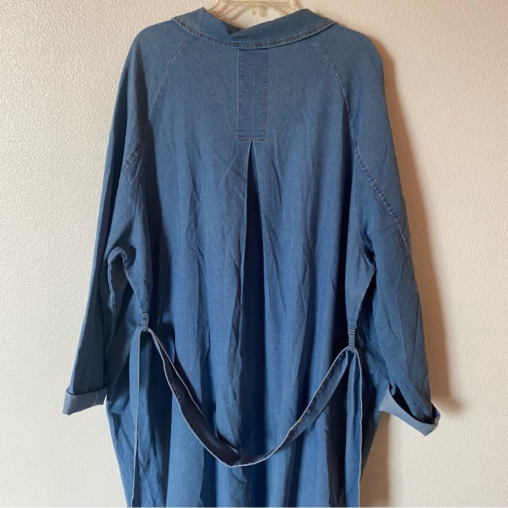 AA Highlight Blue Denim Maxi Trench Coat Jean Dress Jacket Womens 3X waist tie - Picture 6 of 13